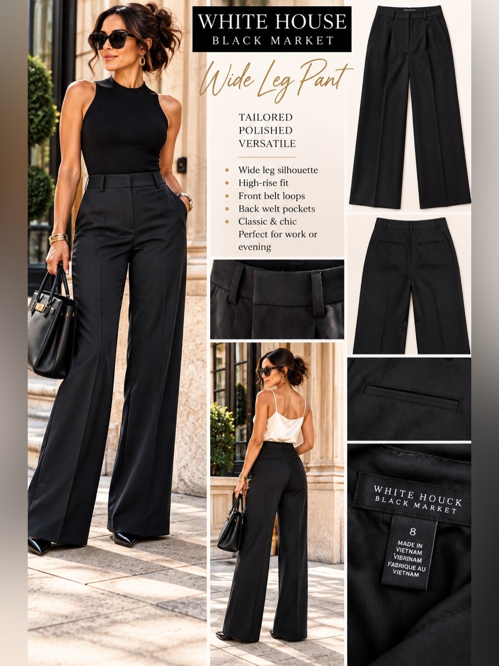 3385 White House Black Market High-Rise Wide Leg Pants - Black